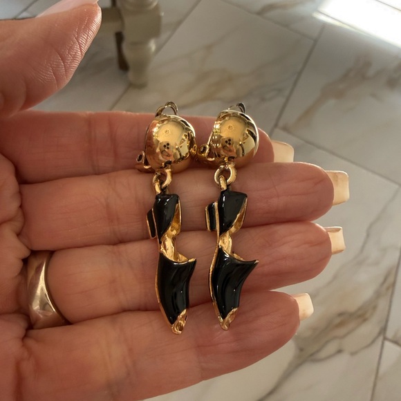 Salvatore Ferragamo Gold-Tone Earrings with Black Enamel Accents - Picture 2 of 3